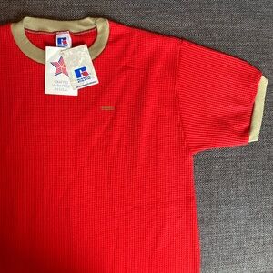Russell Athletic Deadstock Vintage Mens Waffle Knit Thermal Shirt 80s Ringer Tee